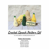 CROCHET PATTERN PACK: Butternut, Delicata, Spaghetti, Yellow and Zucchini Squashes